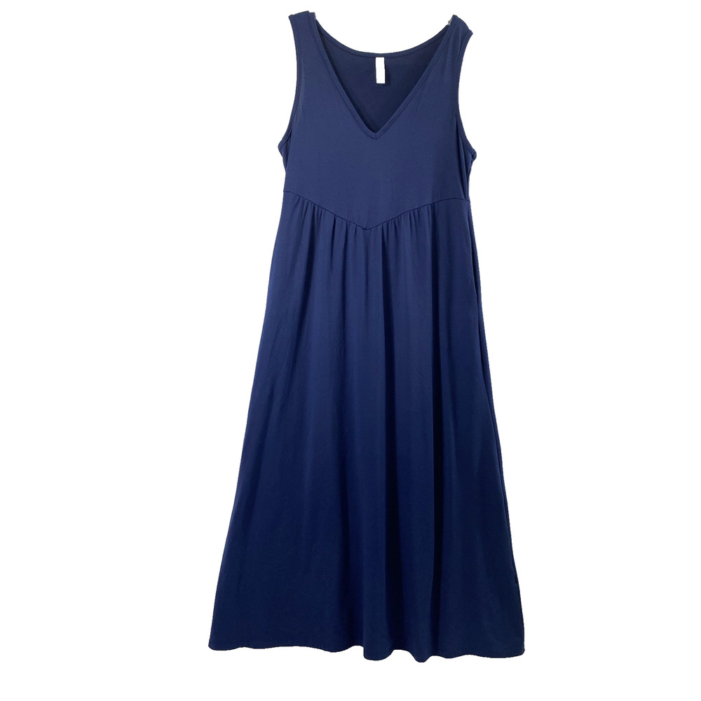 24 Seven Maxi Dress Womens Medium Navy Blue Knit Comfy Casual Beach Coverup